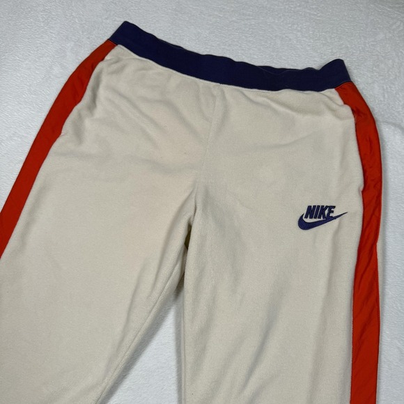 Nike Pants Mens Large Cream Red Fleece Joggers Colorblock Embroidered Swoosh - Picture 1 of 16